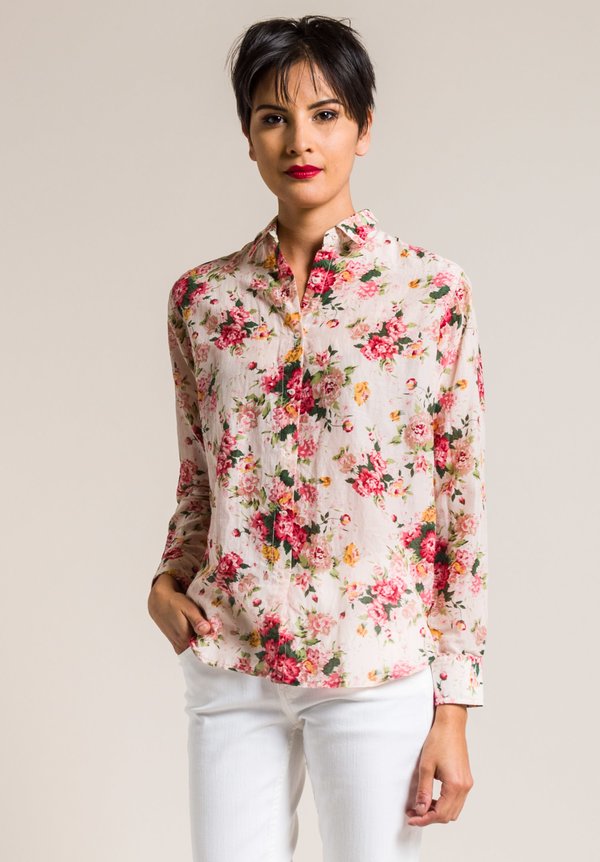 Péro Silk/Cotton Floral Button-Down Shirt in Cream | Santa Fe Dry Goods ...