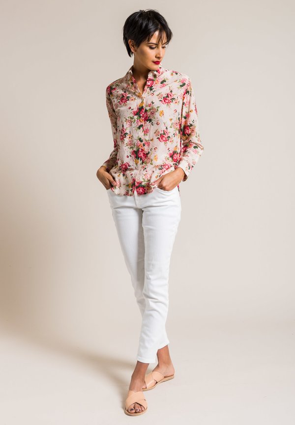Péro Silk/Cotton Floral Button-Down Shirt in Cream