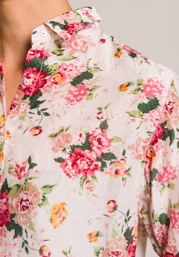 Péro Silk/Cotton Floral Button-Down Shirt in Cream