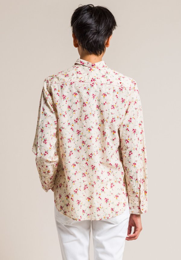 Péro Cotton Red Flower Button-Down Shirt in Cream