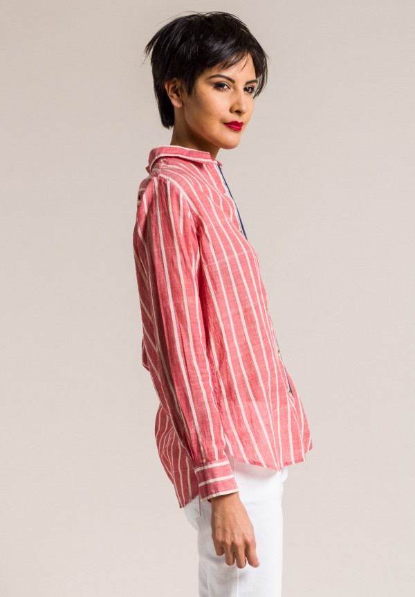 Péro Cotton Striped Button-Down Shirt in Red Stripe