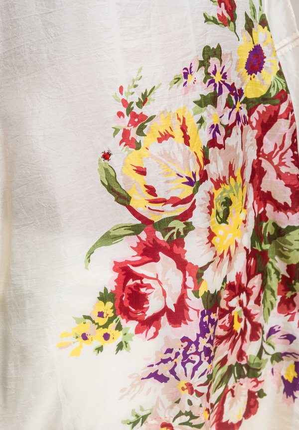 Péro Silk Oversize A-Line Floral Print Top in Cream