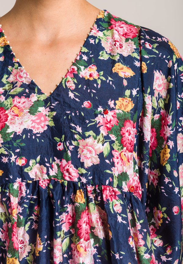 Péro Silk A-Line Floral Print Tunic in Navy