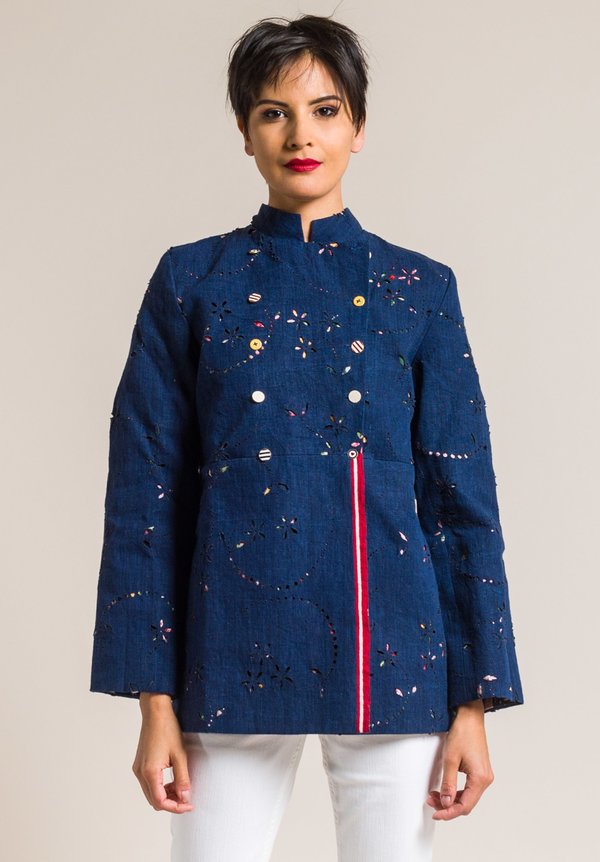 Péro Linen and Silk/Cotton Reversible Custom Jacket in Navy