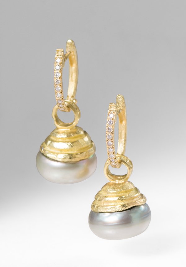 Tovi Farber 18K, White Diamond, Pearl Pendant Earrings	