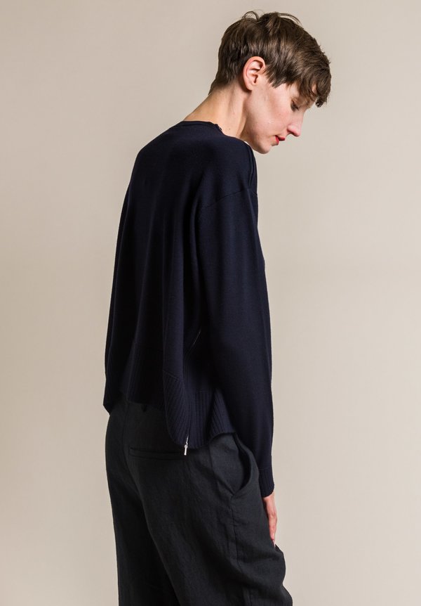 Ms MIN Loose Fitting Wool Crew Neck Sweater in Navy