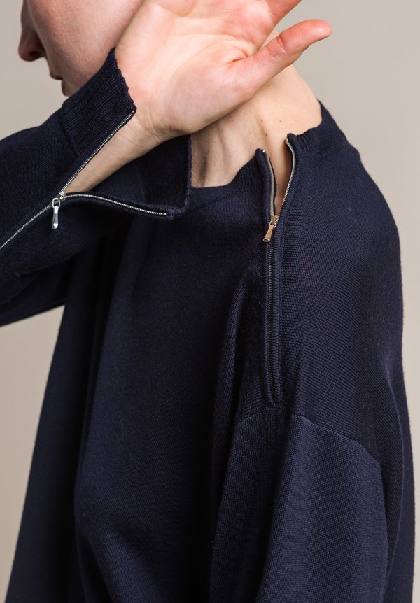 Ms MIN Loose Fitting Wool Crew Neck Sweater in Navy