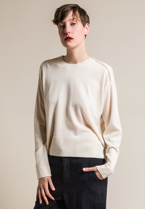 Ms MIN Loose Fitting Wool Crew Neck Sweater in Cream
