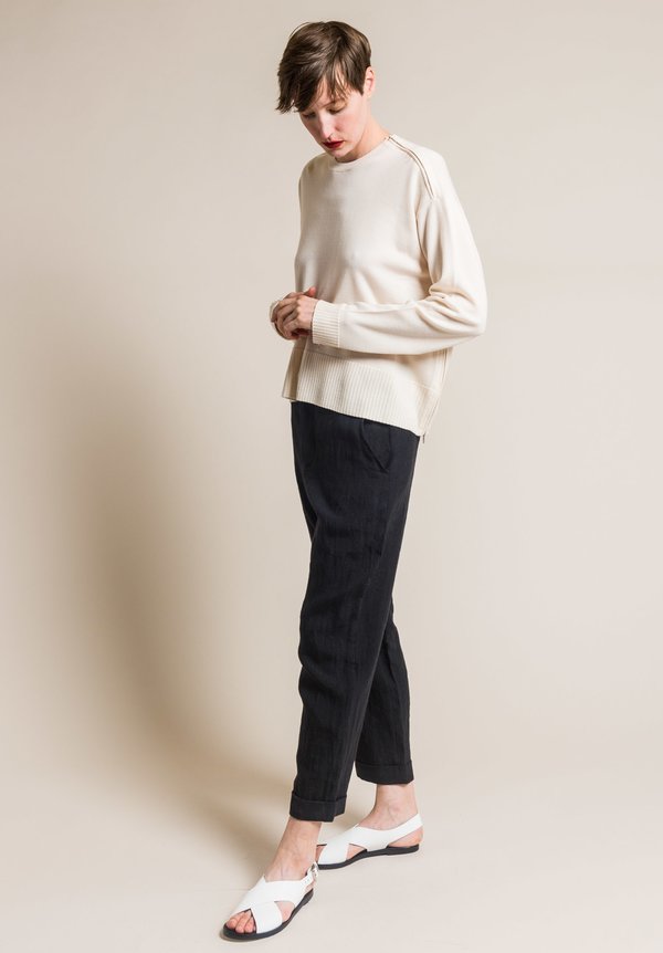 Ms MIN Loose Fitting Wool Crew Neck Sweater in Cream