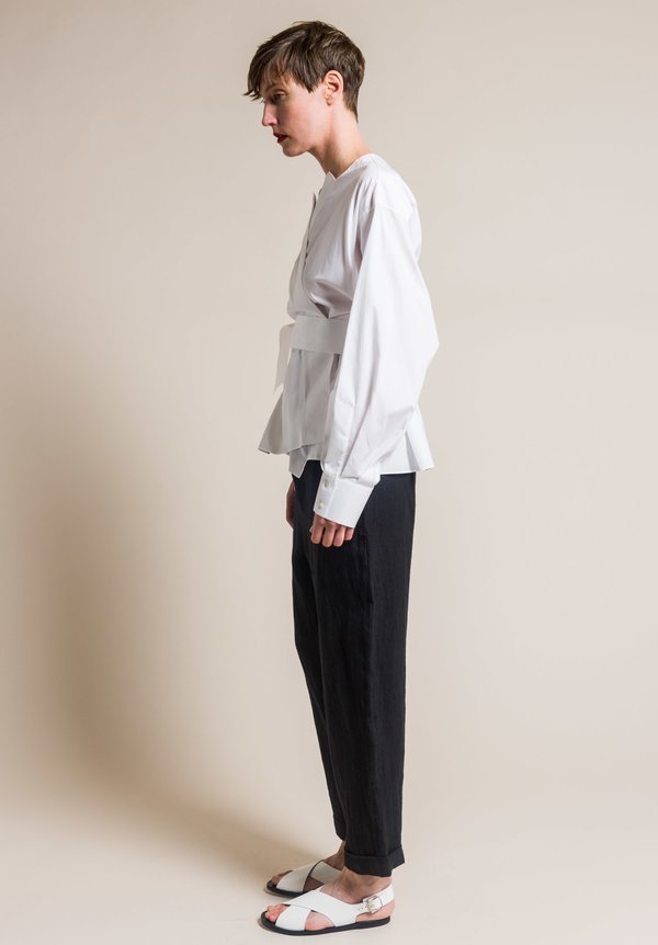 Ms MIN Knotted Cotton Wrap Shirt in White
