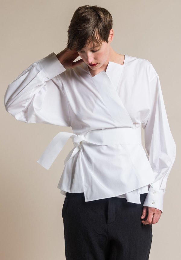 Ms MIN Knotted Cotton Wrap Shirt in White