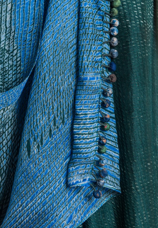 Tal Silk Rectangular Shibori Scarf in Green/Blue