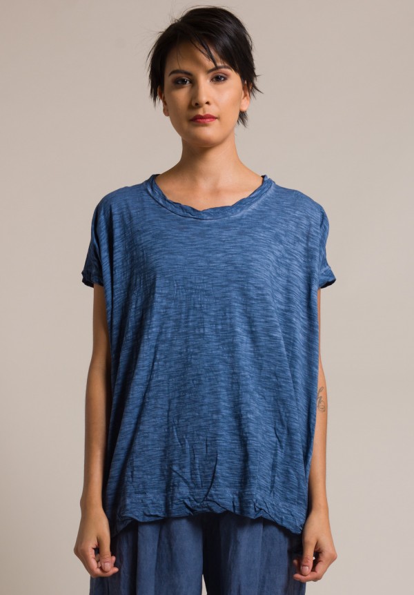 Gilda Midani Solid Dyed Cotton Square Tee in Deep Blue