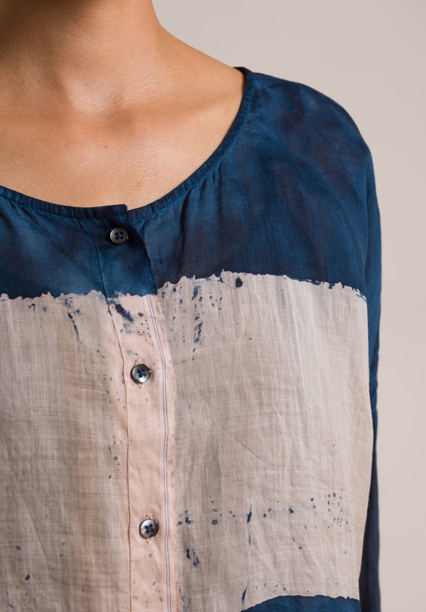 Gilda Midani Stripe Linen Button-Down Super Shirt in Cream Pink & Deep Blue