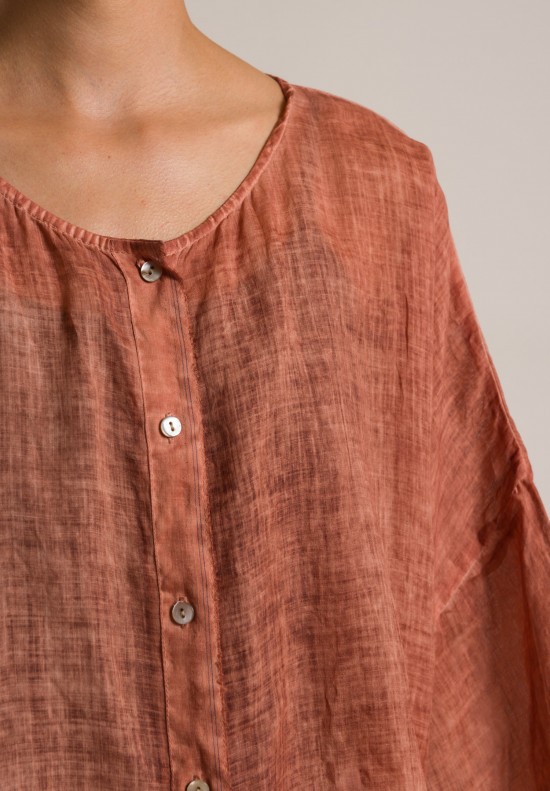 Gilda Midani Linen Button-Down Super Shirt in Cognac Orange