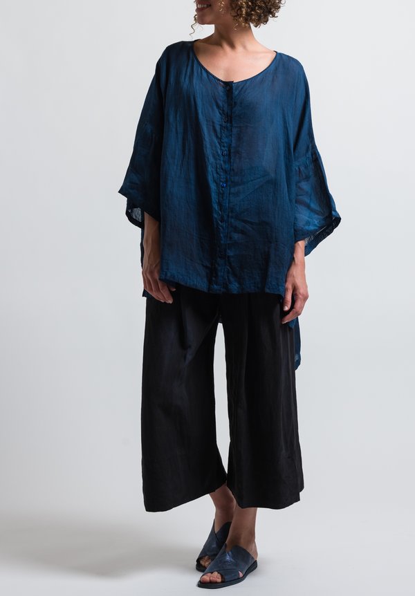 Gilda Midani Linen Button-Down Super Shirt in Deep Blue	