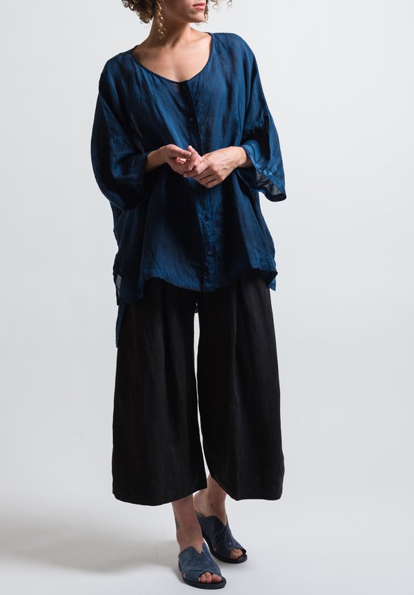 Gilda Midani Linen Button-Down Super Shirt in Deep Blue	