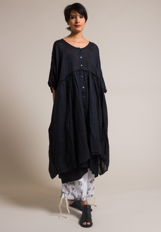 Gilda Midani Solid Dyed Linen/Cotton Oversized Dress in Black