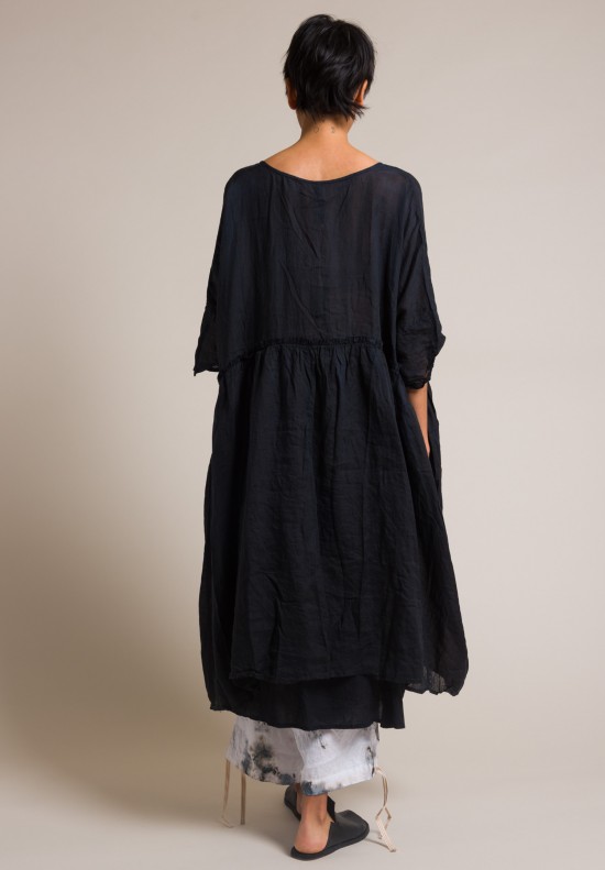 Gilda Midani Solid Dyed Linen/Cotton Oversized Dress in Black