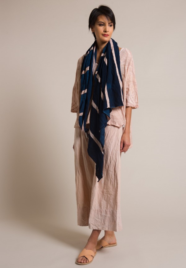 Gilda Midani Stripe Pattern Dyed Cotton Scarf in Cream Pink & Deep Blue