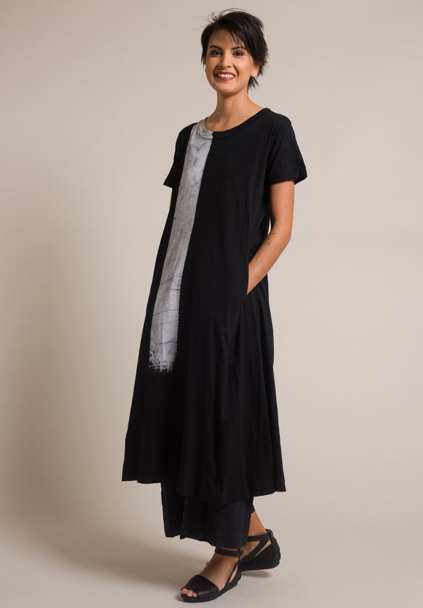 Gilda Midani Brush Pattern Short Sleeve Cotton Maria Dress in White & Black
