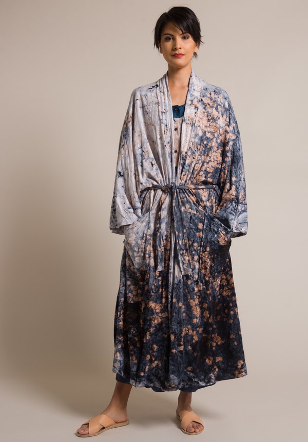 Gilda Midani Splatter Pattern Dyed Kimono Jacket in Deep Sea Blue & White