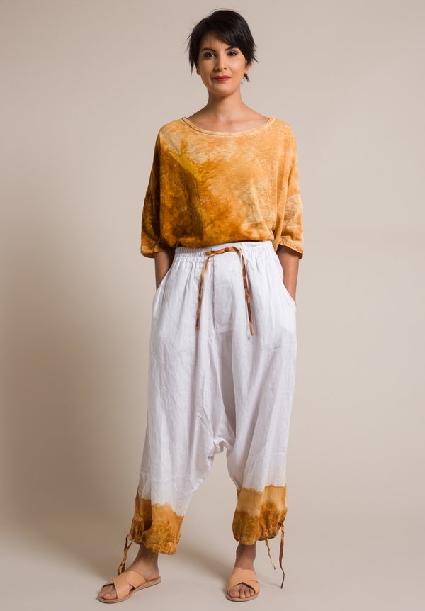 Gilda Midani Linen Drop Crotch Y Pants in Rust Orange