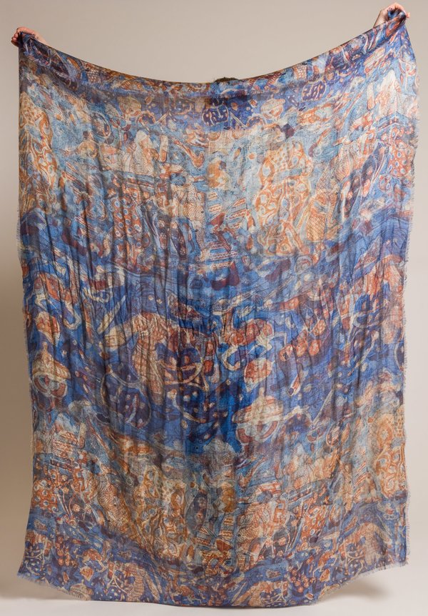 Alonpi Cashmere Cashmere/Silk Printed Scarf in Hin Blue