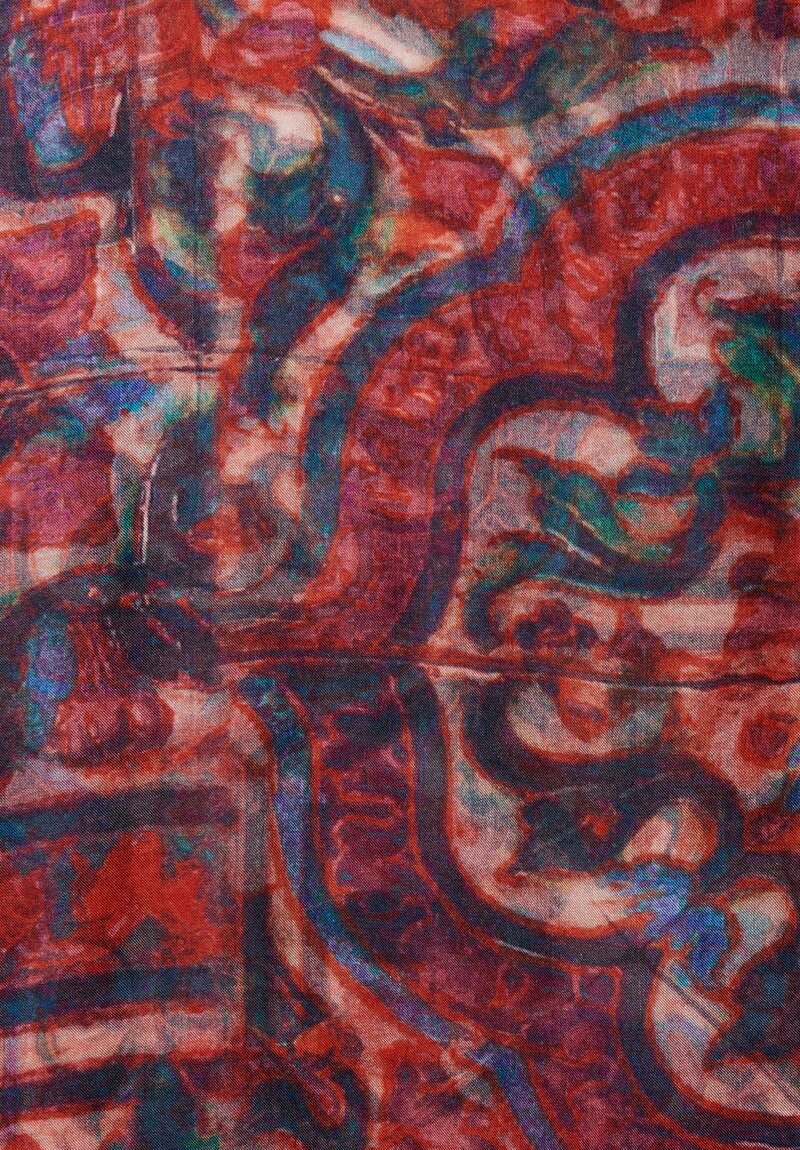 Alonpi Cashmere Cashmere/Silk Printed Scarf in Red