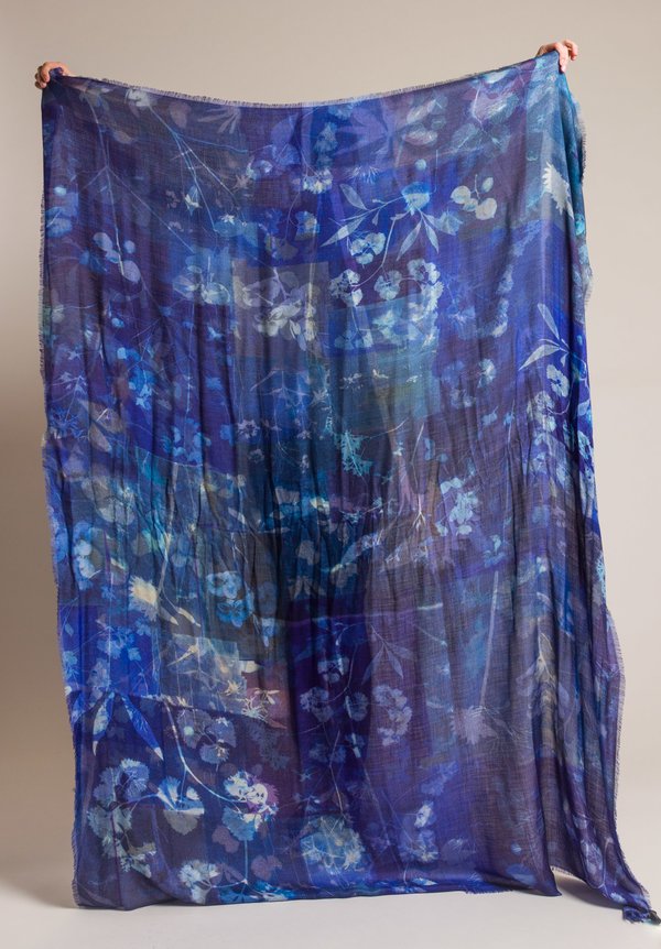 Alonpi Cashmere Cashmere/Silk Printed Scarf in Dandelion Blue
