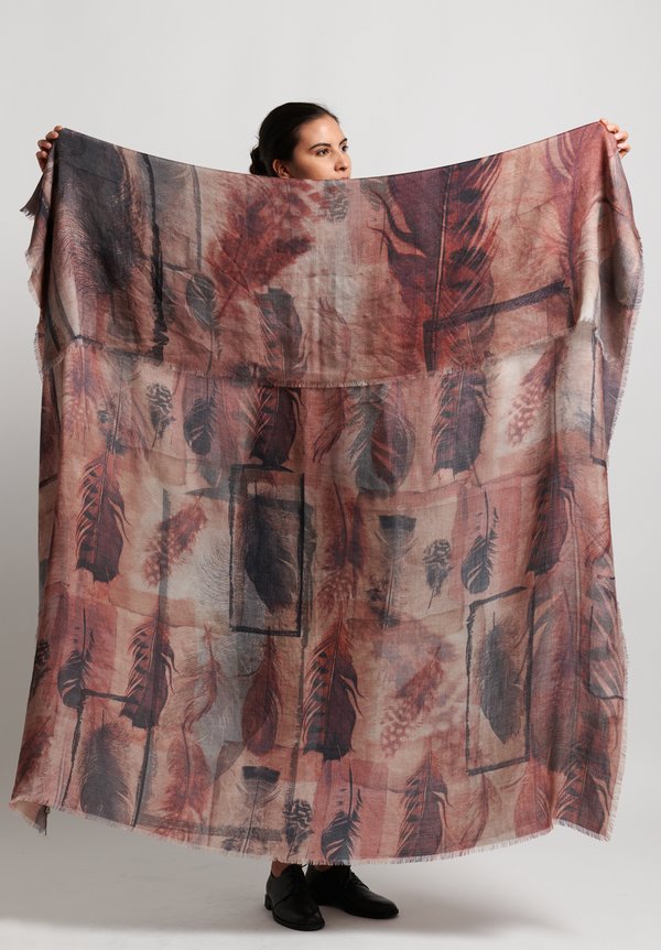 Alonpi Cashmere Cashmere/Silk Printed Scarf in Collage Natural	