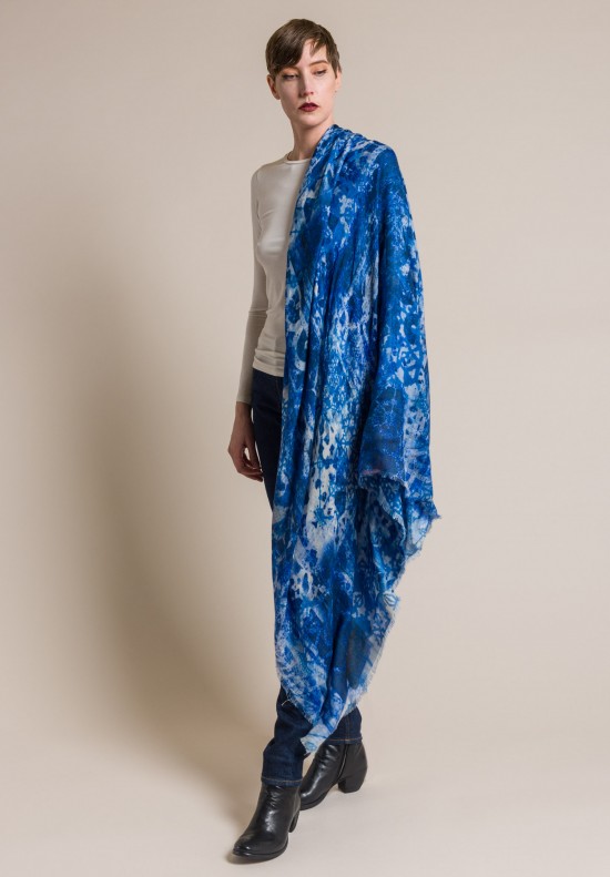 Alonpi Cashmere Cashmere/Silk Printed Scarf in Writer Blue