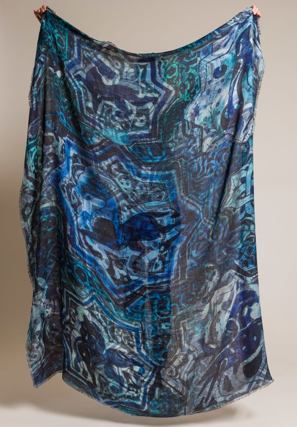 Alonpi Cashmere Cashmere/Silk Printed Scarf in Cosmo Blue
