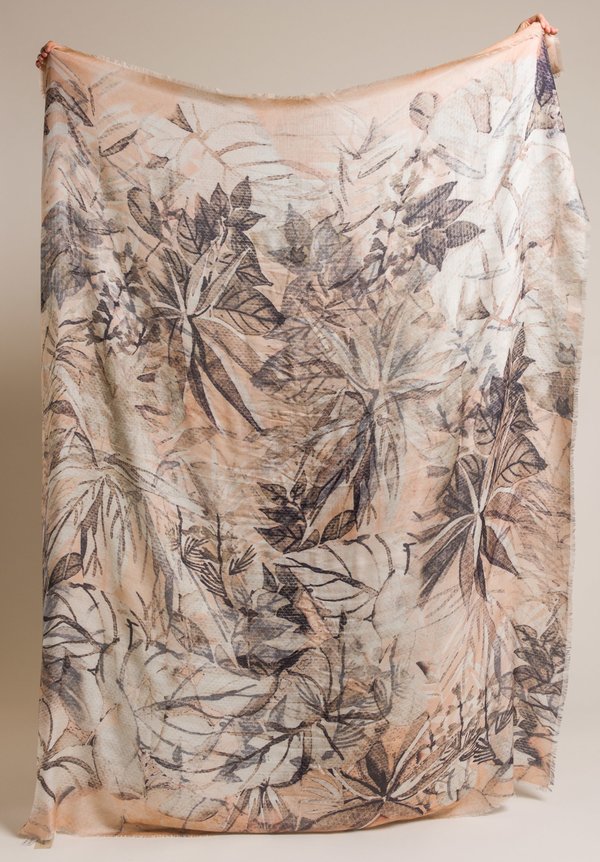 Alonpi Cashmere Cashmere/Silk Printed Scarf in Natural Leaf