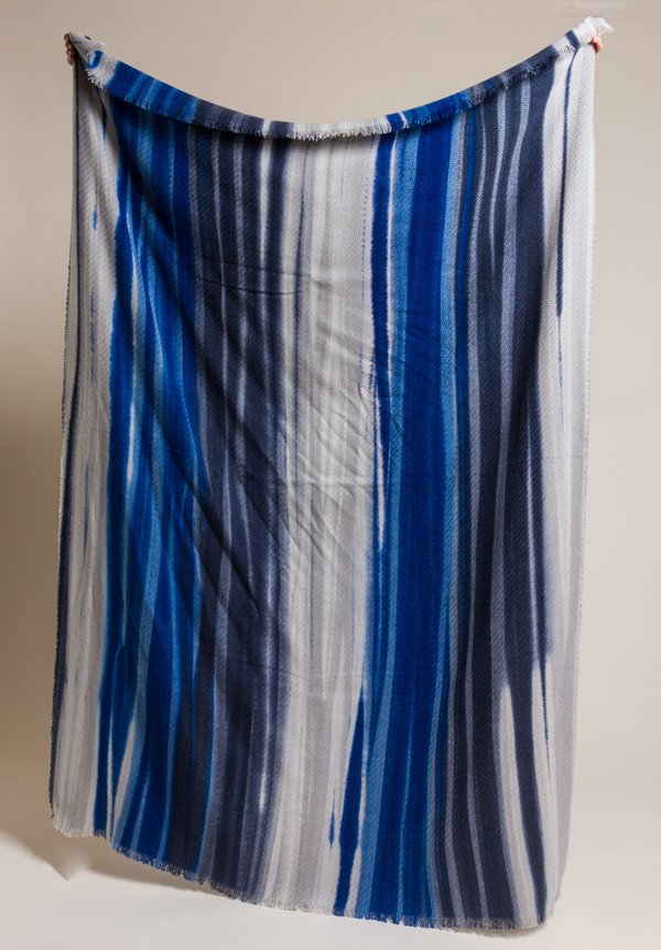 Alonpi Cashmere Cashmere Dawson Stripe Printed Shawl in Juno Blue