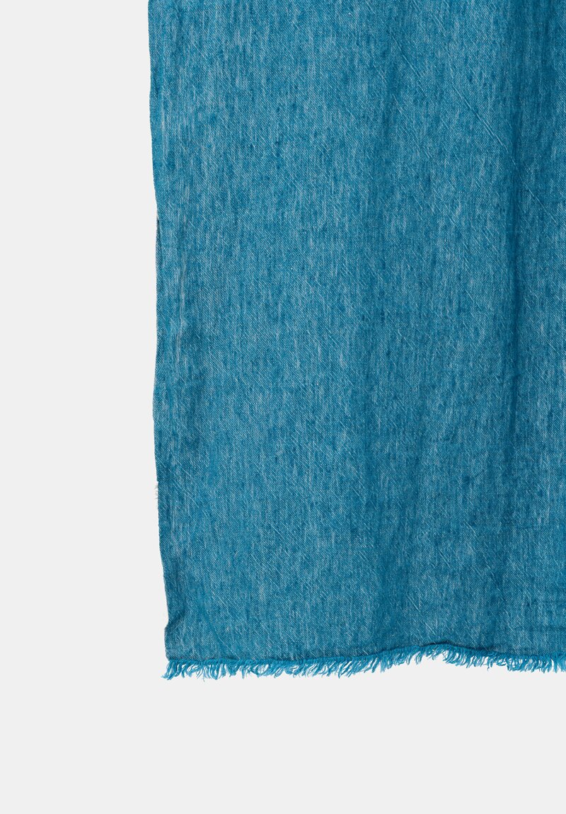 Maison de Vacances Crumpled Washed Linen Throw in Canard Blue & Givré Natural