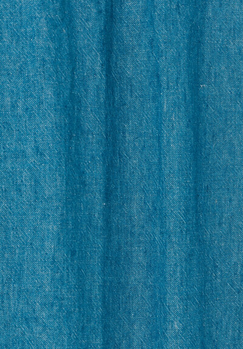 Maison de Vacances Crumpled Washed Linen Throw in Canard Blue & Givré Natural