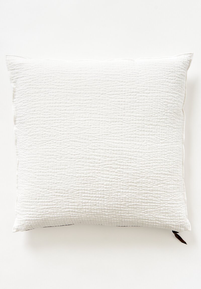 Quilted Crumpled Washed Square Linen Pillows in White