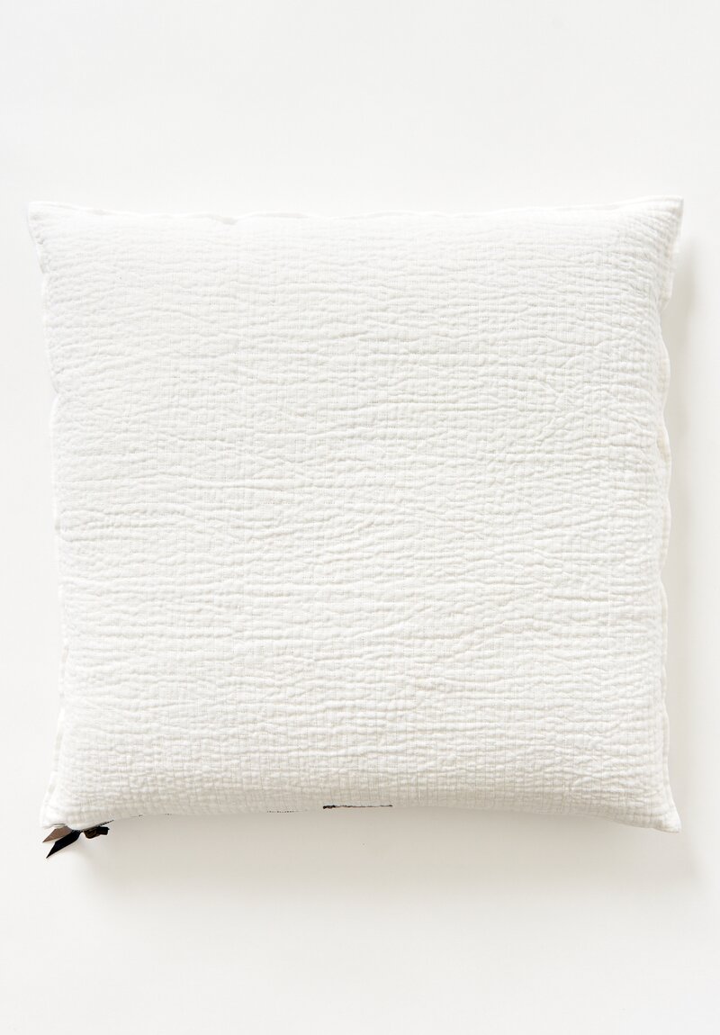 Quilted Crumpled Washed Square Linen Pillows in White