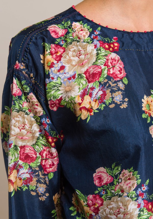 Péro by Aneeth Arora Silk Oversized Pink Floral Print Top in Navy Blue