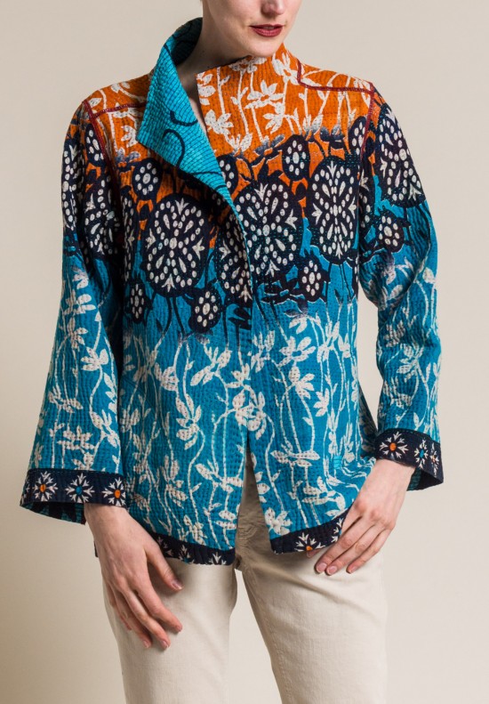 Mieko Mintz 4-Layer Vintage Cotton Short Jacket in Orange/Turquoise