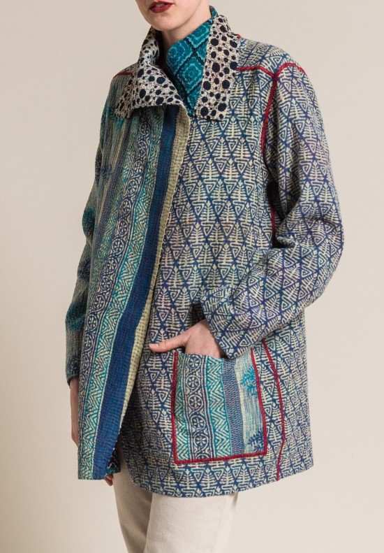 Mieko Mintz 4-Layer Vintage Cotton Pocket Jacket in Aqua/Lavender