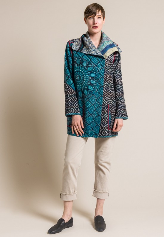 Mieko Mintz 4-Layer Vintage Cotton Pocket Jacket in Aqua/Lavender