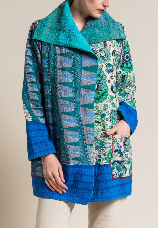 Mieko Mintz 4-Layer Vintage Cotton Pocket Jacket in Teal/Turquoise