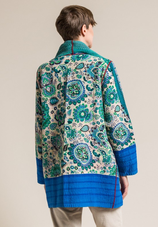 Mieko Mintz 4-Layer Vintage Cotton Pocket Jacket in Teal/Turquoise