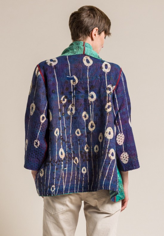 Mieko Mintz 4-Layer Vintage Cotton Flare Jacket in Green/Purple