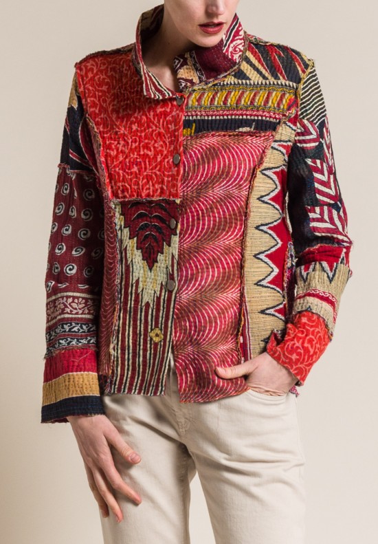 Mieko Mintz 4-Layer Vintage Cotton Mandi Jacket in Crimson/Natural