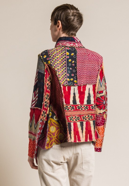 Mieko Mintz 4-Layer Vintage Cotton Mandi Jacket in Crimson/Natural