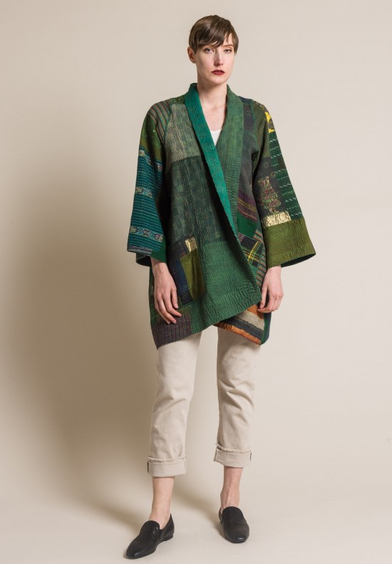Mieko Mintz 4-Layer Brocade Patched A-Line Jacket in Green | Santa Fe ...