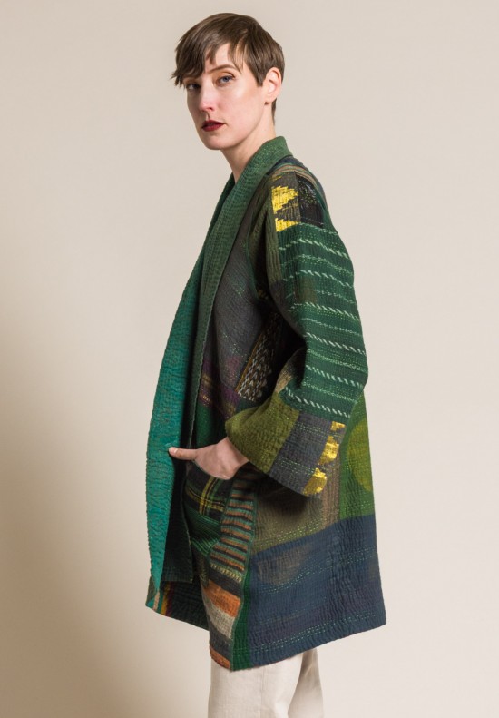 Mieko Mintz 4-Layer Brocade Patched A-Line Jacket in Green | Santa Fe ...